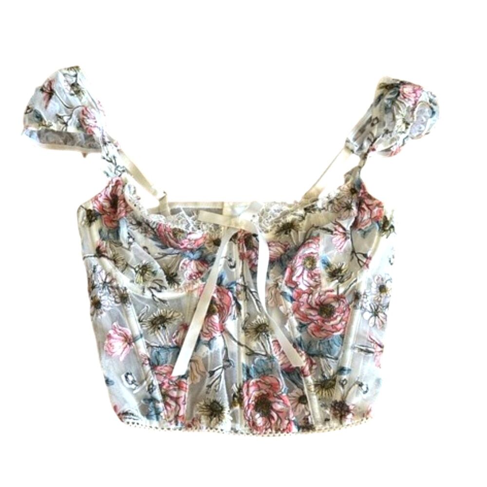 Victoria's Secret Dream Angels Floral Embroidered Corset Milkmaid Top Womens 32C